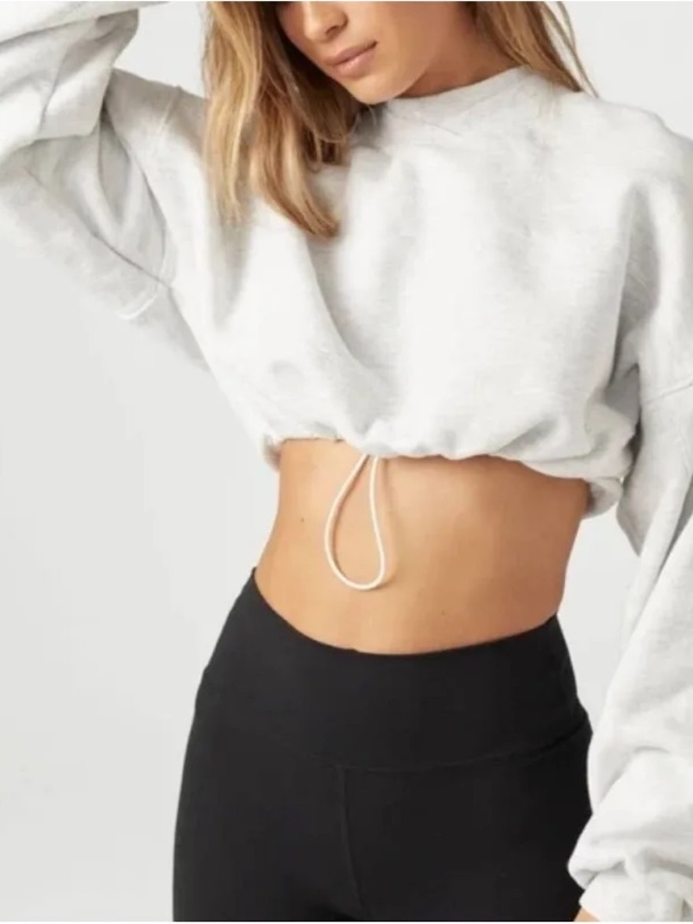 Joah Brown Drawcord Crop Crew Sweatshirt